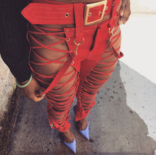 RED LACE-UP JEANS