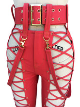 RED LACE-UP JEANS